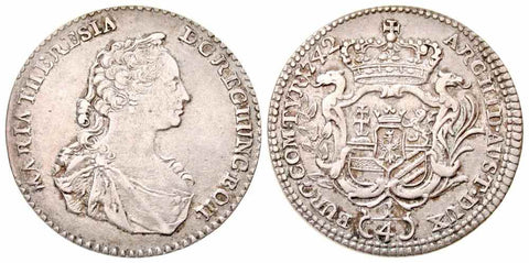 1742 Austria Silver Coin Quarter Thaler Empress Maria Theresa Facing Right XF+