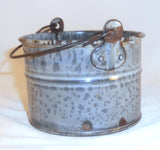 Antique Mottled Gray Agateware Graniteware Small Berry Bucket with Wire Handle