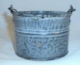 Antique Mottled Gray Agateware Graniteware Small Berry Bucket with Wire Handle