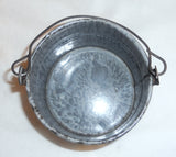 Antique Mottled Gray Agateware Graniteware Small Berry Bucket with Wire Handle