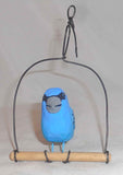 2017 Bastian Hand Carved & Painted Wood Folk Art Blue Bird On Hanging Wire Swing
