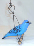 2017 Bastian Hand Carved & Painted Wood Folk Art Blue Bird On Hanging Wire Swing