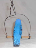 2017 Bastian Hand Carved & Painted Wood Folk Art Blue Bird On Hanging Wire Swing