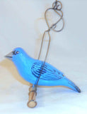 2017 Bastian Hand Carved & Painted Wood Folk Art Blue Bird On Hanging Wire Swing