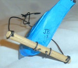 2017 Bastian Hand Carved & Painted Wood Folk Art Blue Bird On Hanging Wire Swing