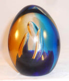 Art Glass Egg-Shaped Paperweight Finger-Shaped Bubbles Cobalt Blue & Orange