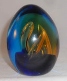 Art Glass Egg-Shaped Paperweight Finger-Shaped Bubbles Cobalt Blue & Orange