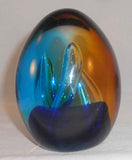 Art Glass Egg-Shaped Paperweight Finger-Shaped Bubbles Cobalt Blue & Orange