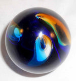 Art Glass Egg-Shaped Paperweight Finger-Shaped Bubbles Cobalt Blue & Orange