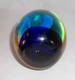 Art Glass Egg-Shaped Paperweight Finger-Shaped Bubbles Cobalt Blue & Orange