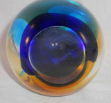 Art Glass Egg-Shaped Paperweight Finger-Shaped Bubbles Cobalt Blue & Orange