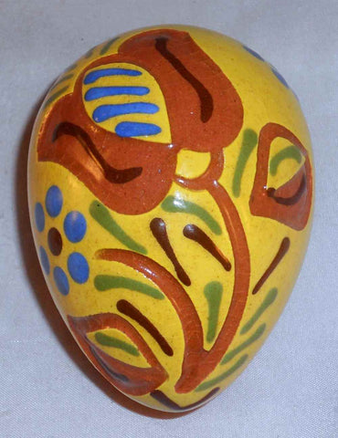2009 Glazed Redware Egg Sgraffito Design Easter Tulips By Breininger Pottery