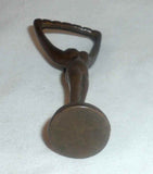 Antique Art Nouveau Bronze Bottle Opener Nude Woman With Arms Up Nice Patina