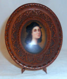 Antique Hand Painted Miniature on Porcelain Young Man in Easel Style Wood Frame
