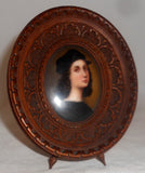 Antique Hand Painted Miniature on Porcelain Young Man in Easel Style Wood Frame