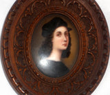Antique Hand Painted Miniature on Porcelain Young Man in Easel Style Wood Frame