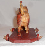 1977 Hand Carved Painted Wood Folk Art Cat on Wheels Toy Walter & June Gottshall