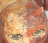 1977 Hand Carved Painted Wood Folk Art Cat on Wheels Toy Walter & June Gottshall
