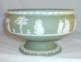 Early Green Wedgwood Jasperware Footed Console Bowl Women, Children, and Trees