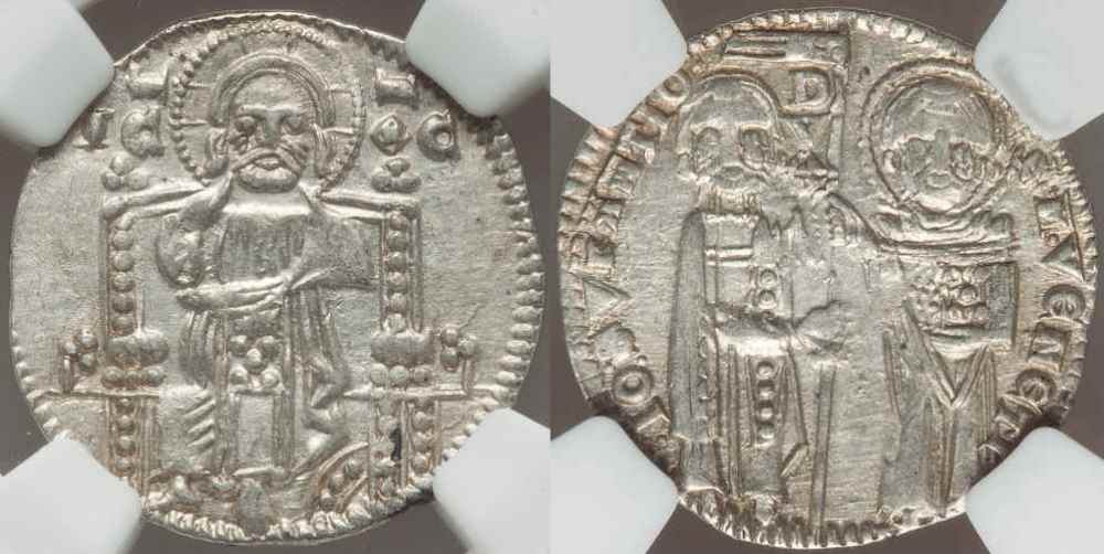 1312-28 Lightly Toned Silver Coin Venice Italy Grosso Giovanni