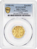 1585-1595 Gold Coin Venice Italy Zecchino or Ducat Pasquale Cicogna Fr 1270 XF45