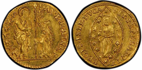 Beautiful Gold Coin Venice Italy Zecchino or Ducat Paolo Rainier ND (1779-1789) Friedberg 1434