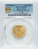 Beautiful Gold Coin Venice Italy Zecchino or Ducat Paolo Rainier ND (1779-1789) Friedberg 1434 MS 62