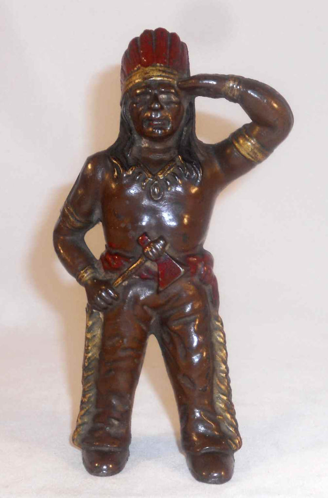 Antique Hubley Painted Cast Iron Standing Indian with Tomahawk