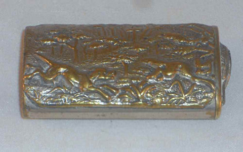 Antique Chromed Brass? Match Safe Raised Design Hound Chasing Fox W/ Bird on Lid