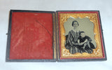 Antique Ambrotype 1/6 Plate Photo of Mother & Son on Her Lap Red Cheeks in Case