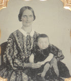 Antique Ambrotype 1/6 Plate Photo of Mother & Son on Her Lap Red Cheeks in Case