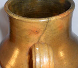 Antique New England Lead Glazed Redware Pitcher Applied Handle & Pinched Spout