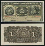 1902 Banknote from Bolivia One or Un Boliviano Jungle Foliage P92a Crisp Unc.