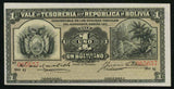 1902 Banknote from Bolivia One or Un Boliviano Jungle Foliage P92a Crisp Unc.