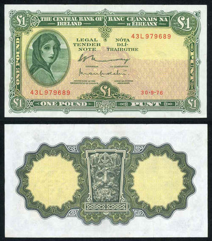 1976 Central Bank of Ireland One Pound Banknote Hazel Lavery Image Pick Number 64d Nice Very Fine or Better
