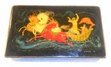 1973 Palekh Russian Lacquer Box 3-Horse Drawn Sled or Troika Signed Ryedouov