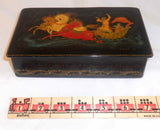 1973 Palekh Russian Lacquer Box 3-Horse Drawn Sled or Troika Signed Ryedouov