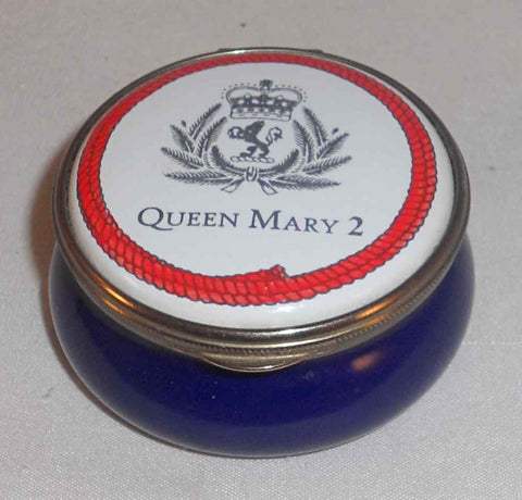 2004 Staffordshire Enamels Round Bombe Trinket Box Exclusively for the Queen Mary 2 Luxury Ocean Liner Made in England