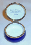 2004 Staffordshire Enamels Round Bombe Trinket Box Exclusively for the Queen Mary 2 Luxury Ocean Liner Made in England