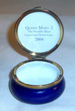 2004 Staffordshire Enamels Round Bombe Trinket Box Exclusively for the Queen Mary 2 Luxury Ocean Liner Made in England