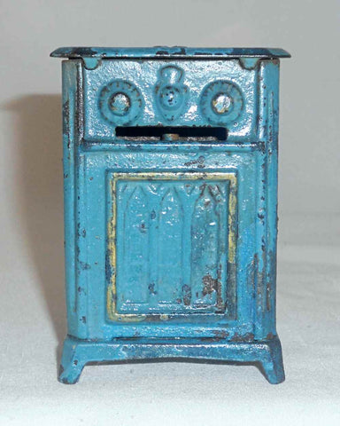 Antique "Radio Bank" Blue Painted Hubley Cast Iron Still Penny Bank