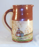 1976 Glazed Redware Pitcher Pennsylvania German Country Scene by Russell Henry