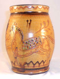 1997 Redware Crock Lead Glazed Sgraffito Tulip Horse & Soldier Decoration By Greg Shooner
