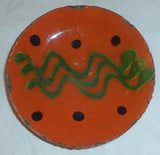 1998 Greg Shooner Redware Glazed 5 3/4" Pie Plate Green Wavy Slip Decoration