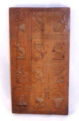 Antique Carved Hardwood Springerle or Cookie Print Mold Twelve-Scene