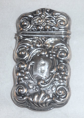 Antique Sterling Silver Match Safe or Vesta Repousse Scroll and Flower Design
