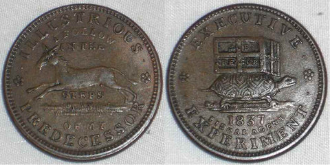 1837 Hard Times Copper Token Turtle and Running Mule Executive Financiering/Follow My Predecessor Choice Very Fine HT 33