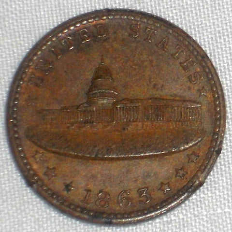 1863 Copper Patriotic Civil War Token US Capitol Army & Navy Fuld 233/312a VF+