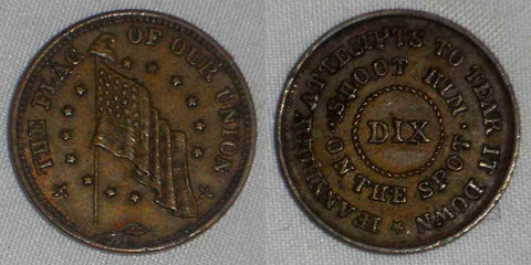 1863 Copper Patriotic Civil War Token Flag Our Union/Shoot Him On Spot DIX XF+