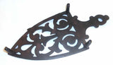 Cast Iron Sad Iron Cathedral Trivet Floral Scrolls Design One-Inch Legs & Handle